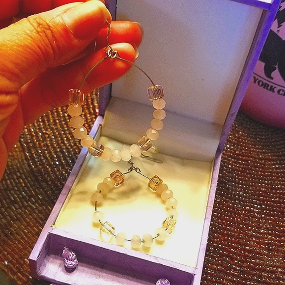 Prom Dance Delight Blush  Swarovski Crystal Hand-made Earring Hoops. Sterling - Picture 3 of 5